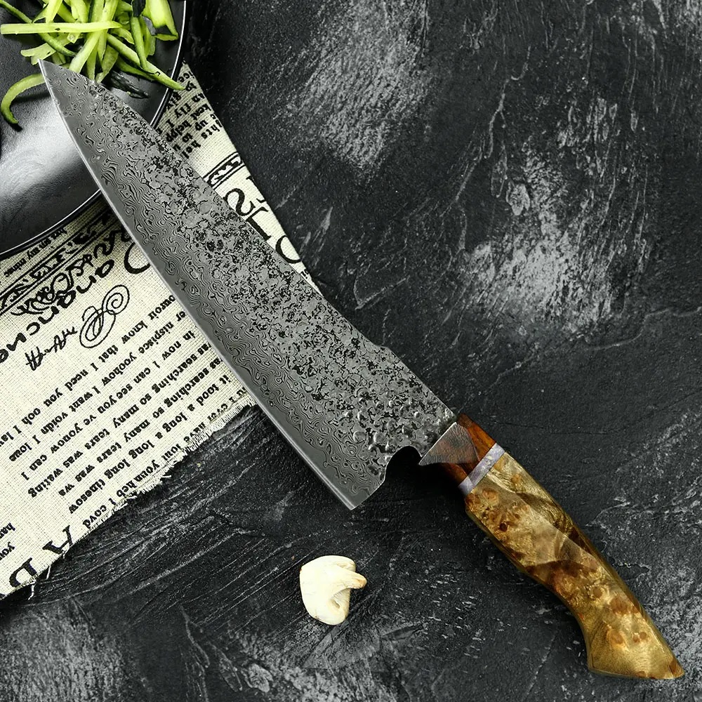 Maple wood damaškový šefkuchařský nůž  05